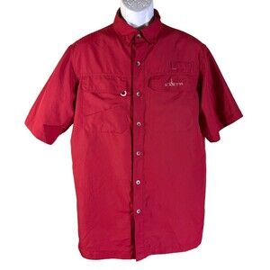 HABIT Men's Short Sleeve Button Down Vented‎ Fishing Shirt Red Medium